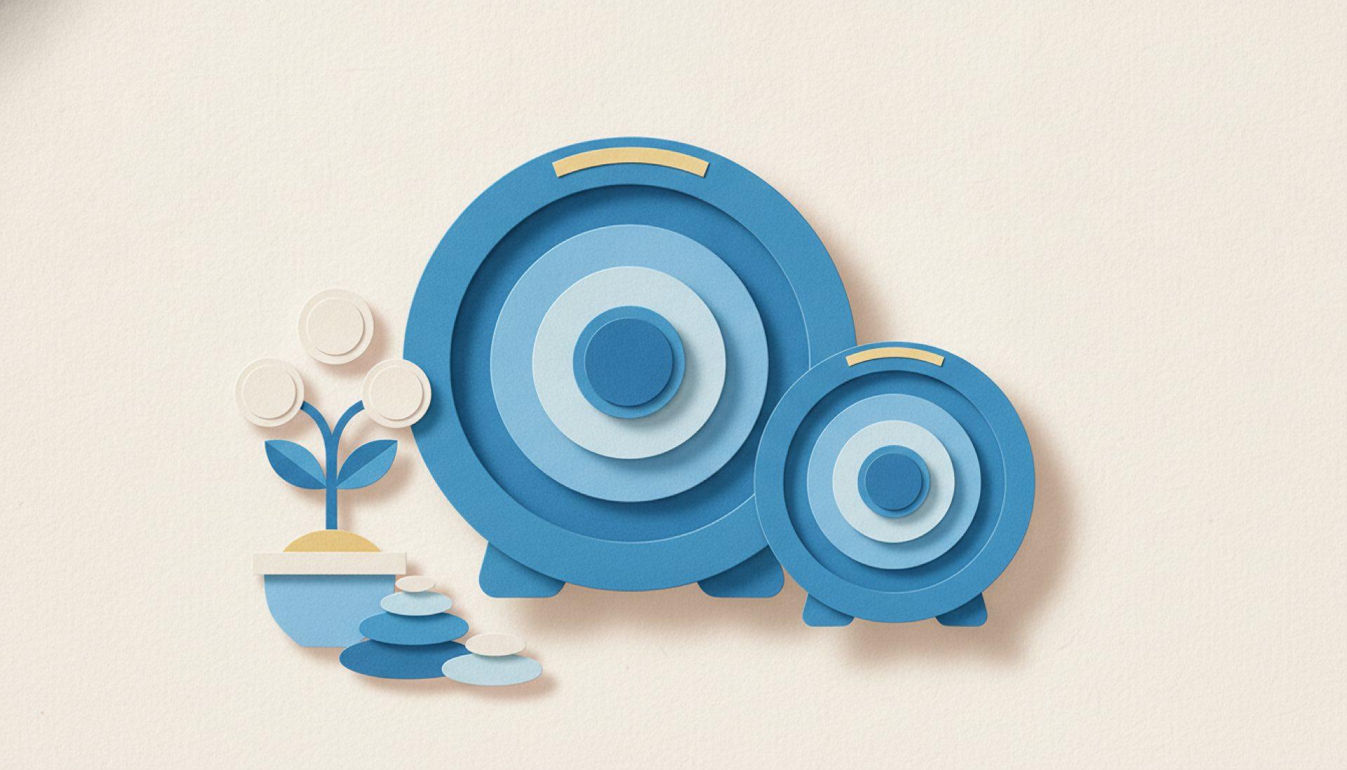 Blue cut-paper illustration of two rounded safes of different sizes side by side