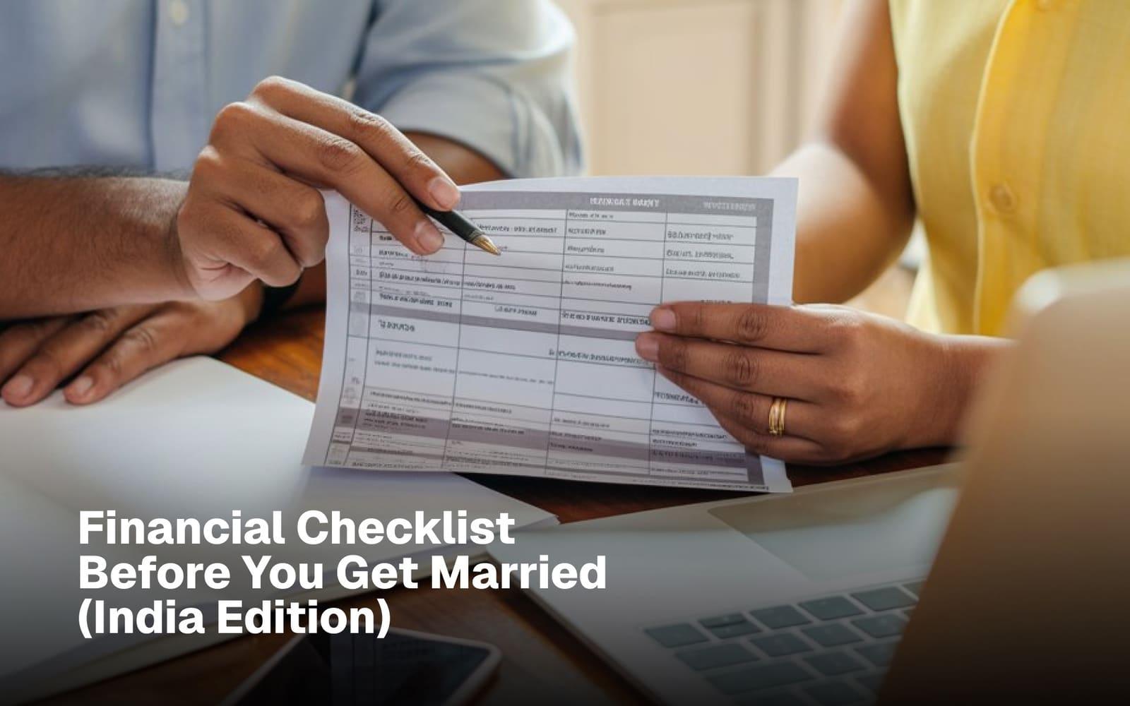Couple reviewing a financial checklist before marriage