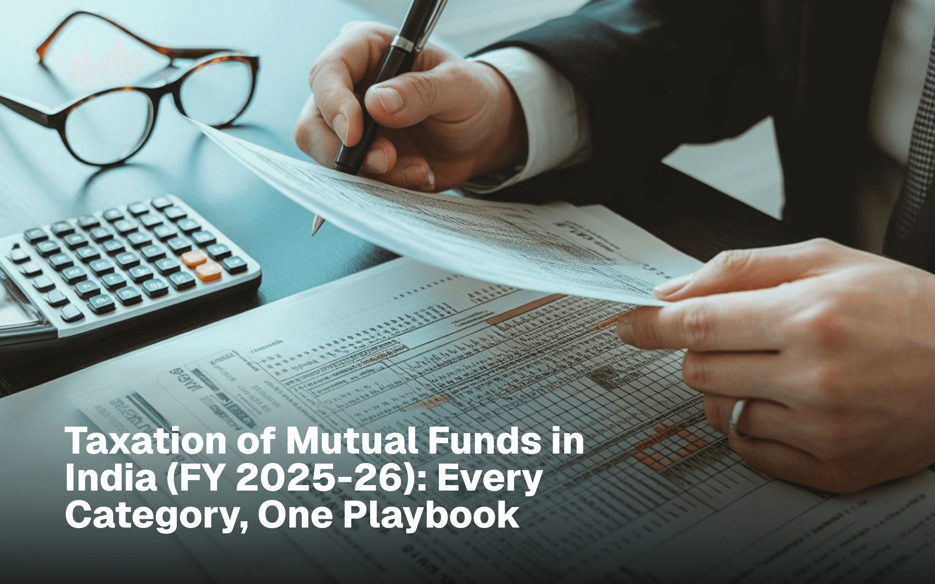 Tax professional reviewing a mutual fund tax statement with a calculator
