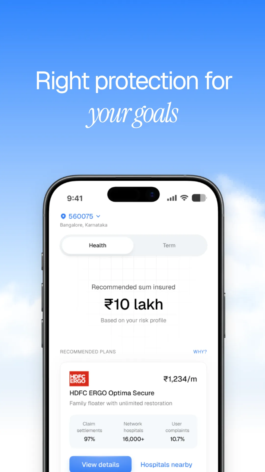 NYVO insurance recommendation – ₹10 lakh health cover, HDFC ERGO Optima Secure ₹1,234/month
