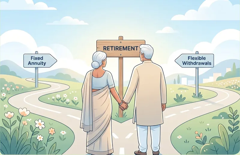A retired couple at a crossroads between a fixed annuity and flexible withdrawals