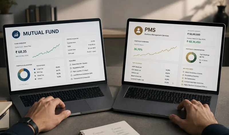 Mutual fund and PMS dashboards side by side