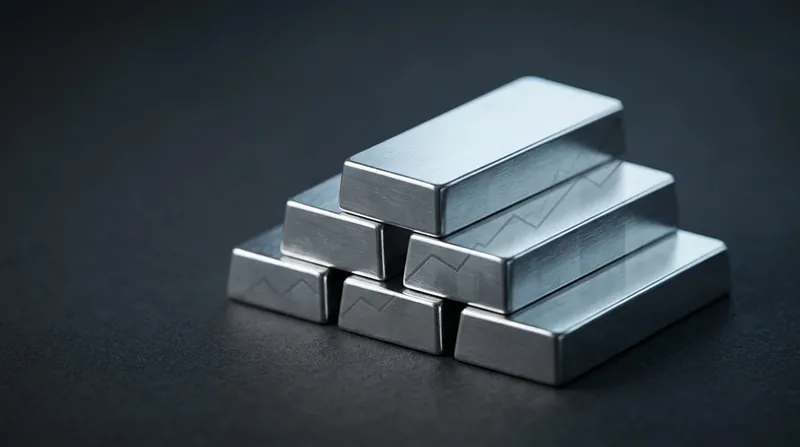 Stacked silver bullion bars under cool studio light
