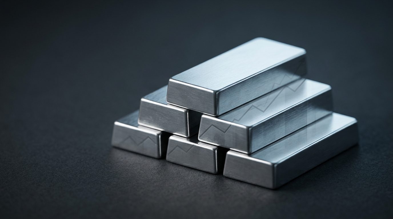 Stacked silver bullion bars under cool studio light