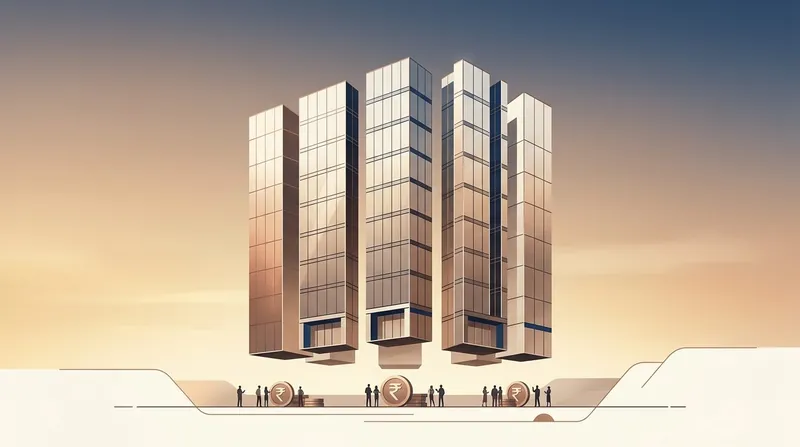A glass office tower separated into clean vertical ownership slices